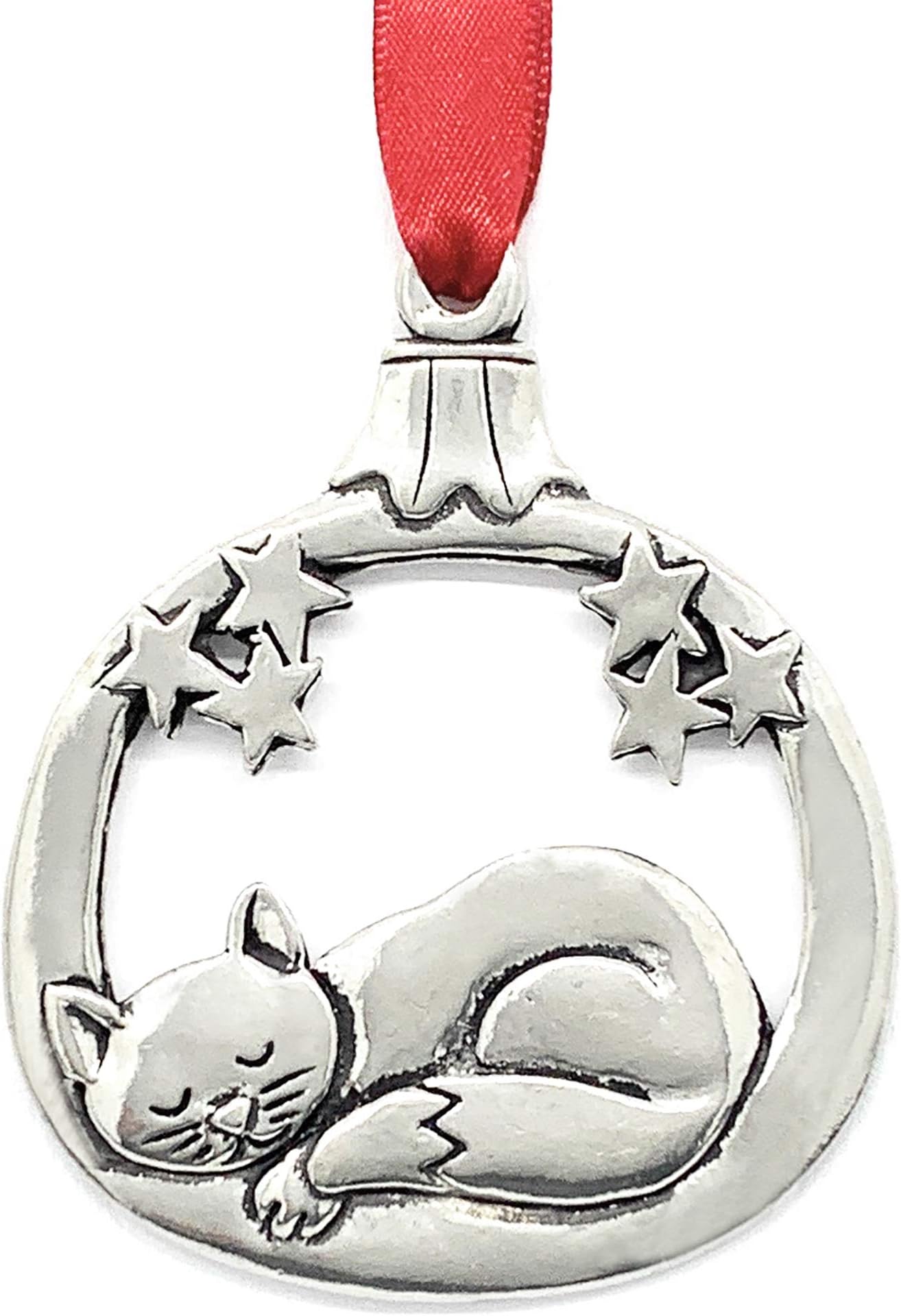 Basic Spirit Pewter Sleepy Cat Christmas Tree Ornament Decoration