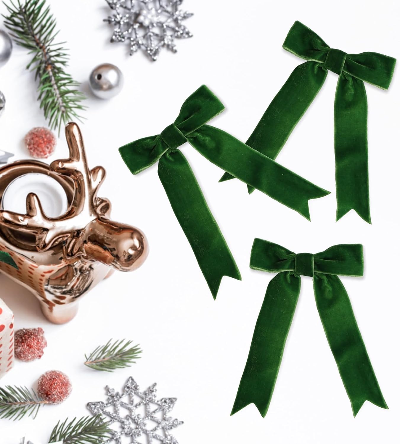 12 Pcs Dark Green Velvet Bows with Twist Tie 3.5 Inch Pre-Tied Vintage Christmas Velvet Ribbon Bows for Treat Bags Gift Wrapping Basket Wedding Baby Shower Brithday Party - Image 4