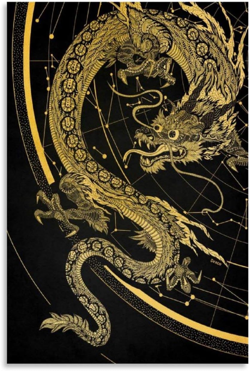 huoban Golden Dragon Canvas Art Poster and Wall Art Picture Print Modern Family bedroom Decor Posters 20x30inch(50x75cm)