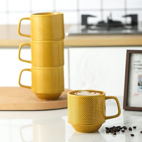 Juego de tazas de café apilables 4 tazas de café apilables grandes de 13 onzas de cerámica para café con leche capuchino, tazas de té grandes de