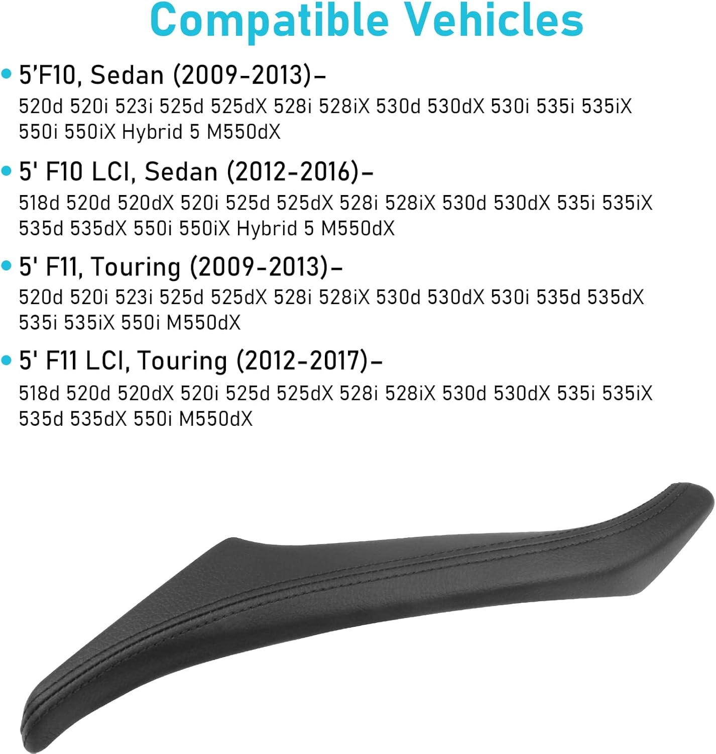 Jaronx Compatible with BMW 5 Series F10 F11 Door Handle Outer Cover, Leather Right Side Passenger Door Handle Outer Cover Replacement Compatible with BMW 520 523 525 528 535 2010-2016