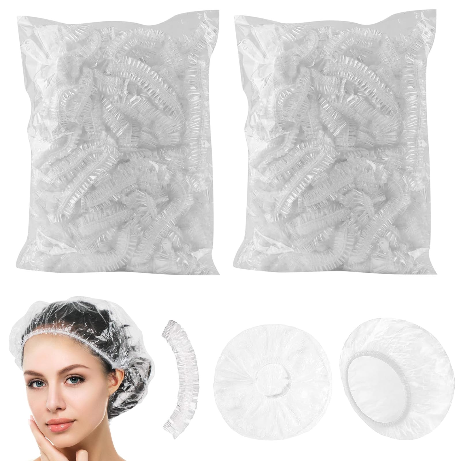 Cuffie Doccia monouso plastica Impermeabile 200 Pezzi Cuffia Doccia Trasparente Elastica Riutilizzabile Universale per Capelli Bagno Viaggio Spa Hotel Uso Domestico