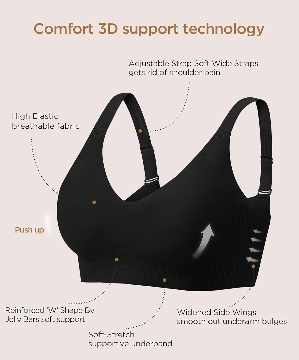habibee Push Up Bras for Women Plus Size Wireless Full Coverage Bra for Large Breast, Seamless Everyday Bralette 32D-44D - Image 8