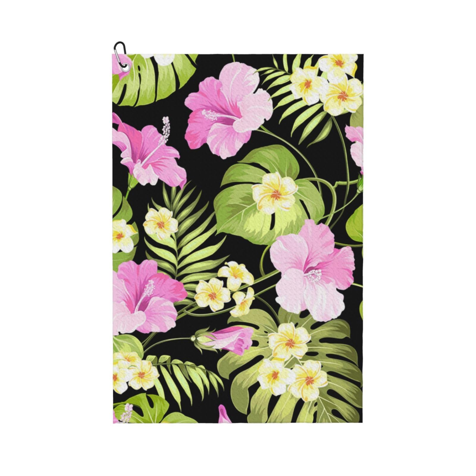 Hnnkloy Tropical Pink Flowers And Jungle Palms, 16x24 in Portable Waffle Golf Towels with Carabiner Clip for Golf Bag