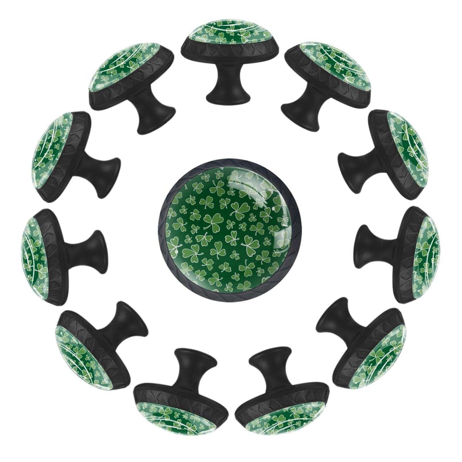 Boutons de tiroir ronds vert 35 mm Clovers lot de 12 poignées meuble cuisine et placard