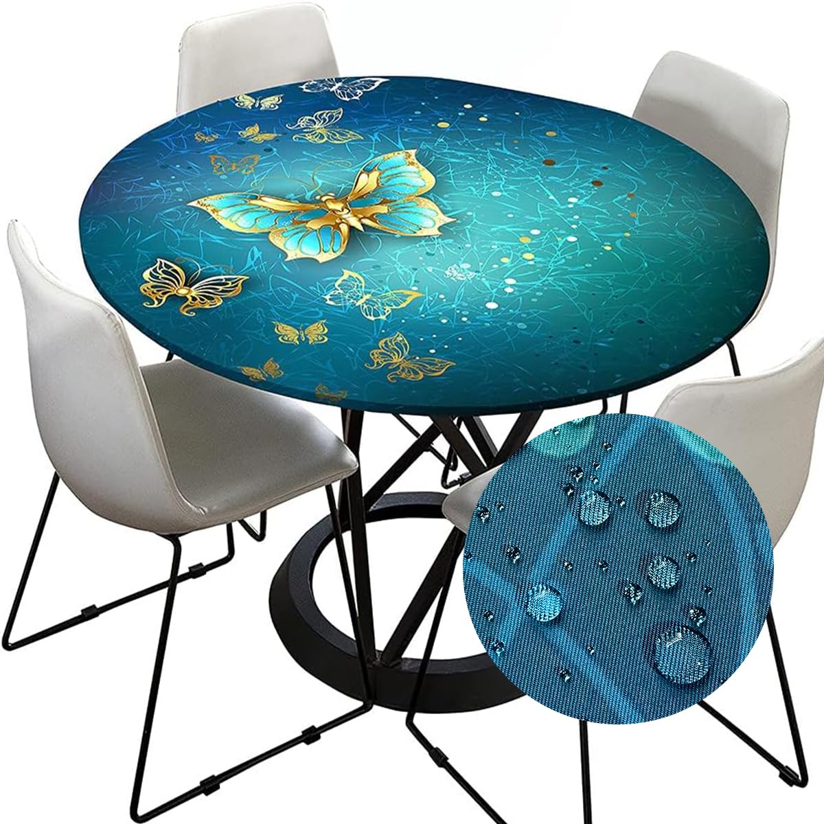 Highdi 3D ronde tafelkleed met elastiek, cirkelvormig tafelkleed, getailleerd elastisch tafelkleed, antislip, ronde tafelbeschermer, wasbaar voor thuis, hotel, eetkamer, buiten, tuin (steen I, 130 cm