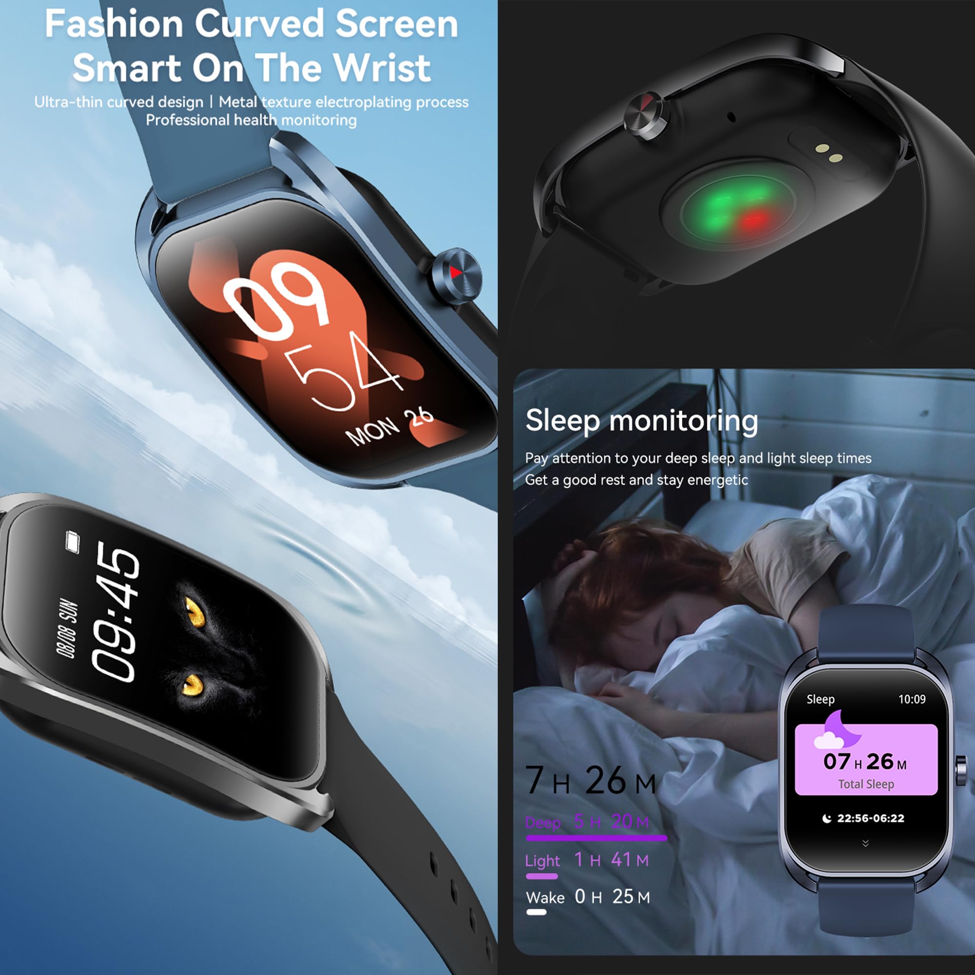Reloj Inteligente Mujer con Llamadas, 2,01 Pulgada Smartwatch Hombre Deportivo con Podometro Pulsometro SpO2 Sueño Presion Arterial Actividad IP68 Reloj Digital para iOS Android (Negro)