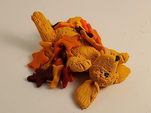Miniatura 2 de Golden Retriever Miniature Figurine Fall Autumn Rolling in Leaves Polymer Clay Handmade
