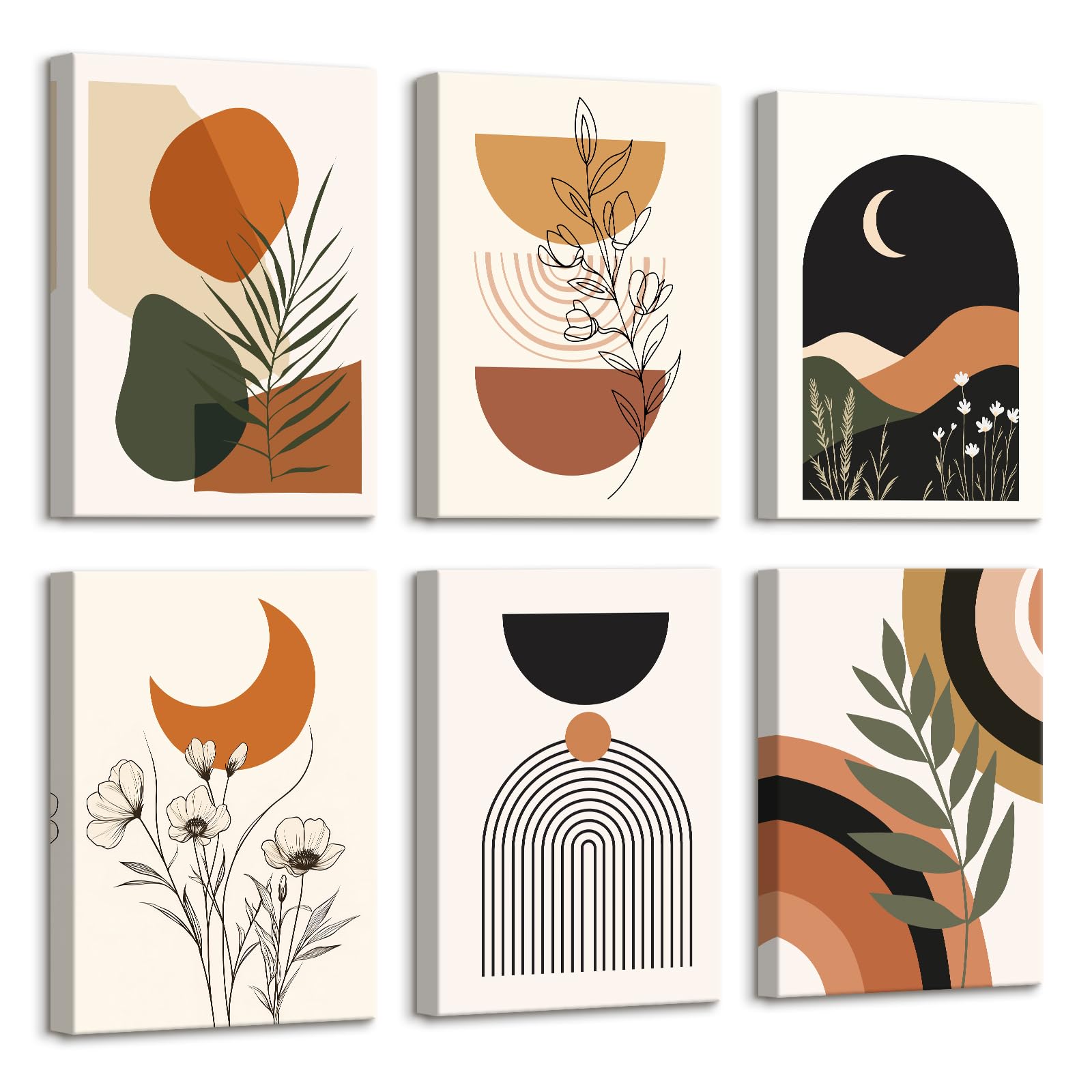 6Pcs Stampa su tela Con Cornice Linee Geometriche Colorate Boho Pittura Piante Verdi Bohémien Fiori Quadri su tela Poster da parete Quadretti Quadri Moderni Soggiorno Camera da letto 20x30cm x6