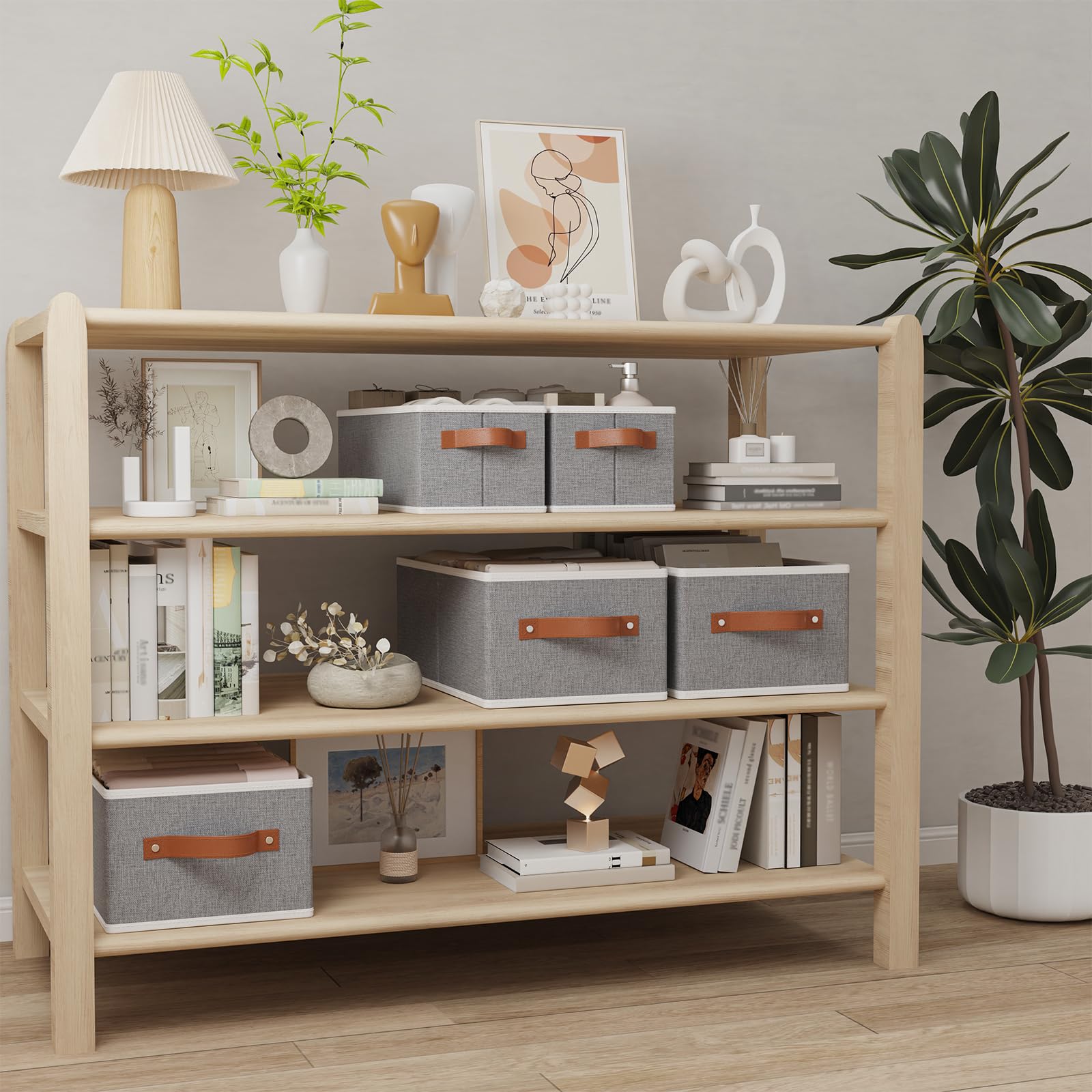 OUTBROS 6 Pcs Cestas de Almacenamiento, Gris, 41×25×16.5cm | Cajas Almacenaje Plegables con Tapa, Contenedores de tela Para Almacenamiento Cajaspara Guardar Ropa