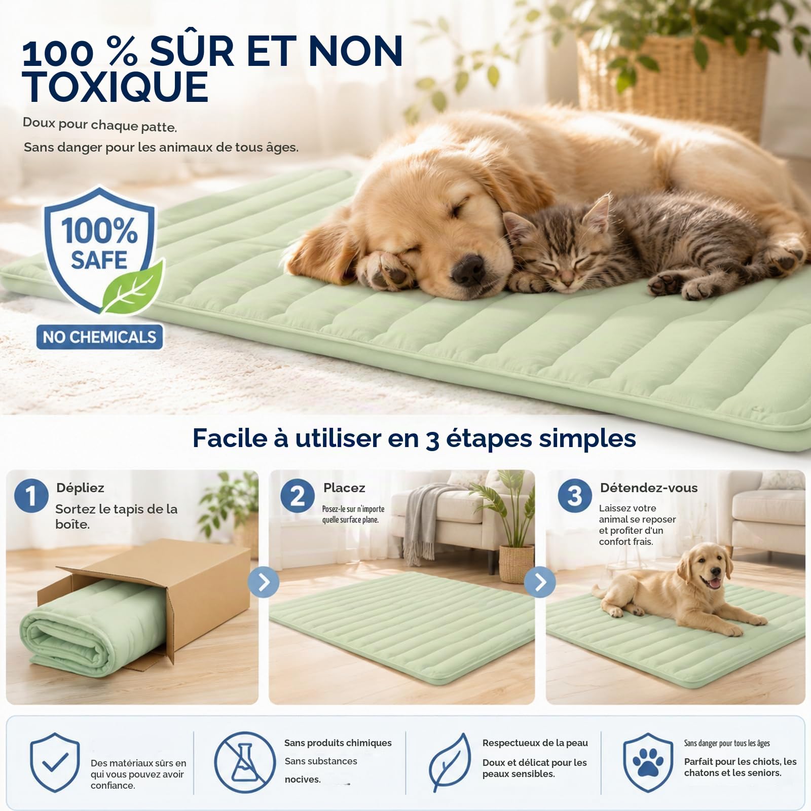 Pawfroste Tapis Rafraichissant Pour Chien – Refroidissement Rapide, Couverture Rafraîchissante Respirante, Tapis Lavable Pour Confort Estival, Idéal Pour Niche, Cage Voyages (Gris, M-91*58cm)