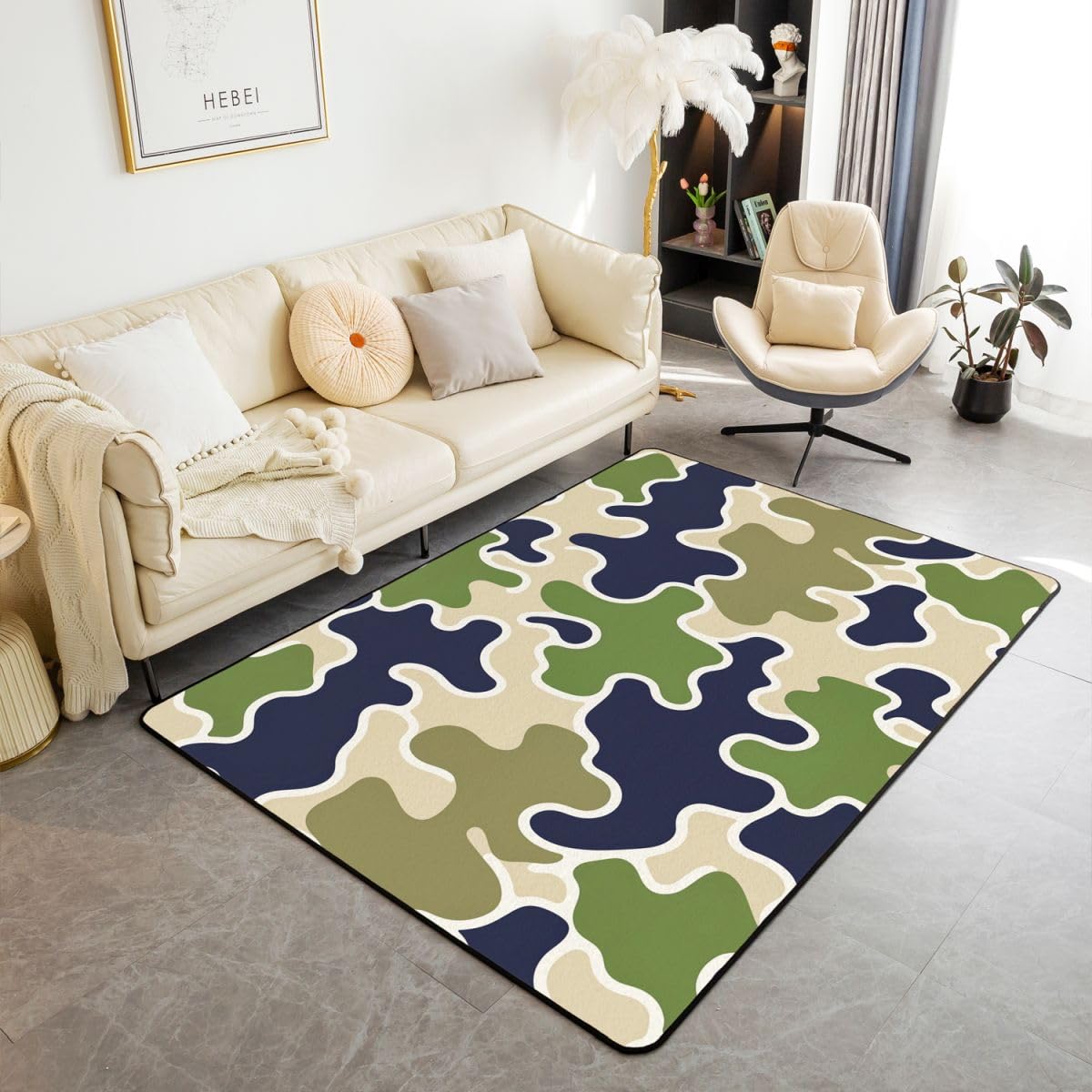 Tapis De Salon 150x200cm Camouflage Tapis Chambre Militaire Style Moderne Doux Lavable Camo Cabine Chasse Idéal pour Salon Et Chambre Vert Jaune Antidérapant