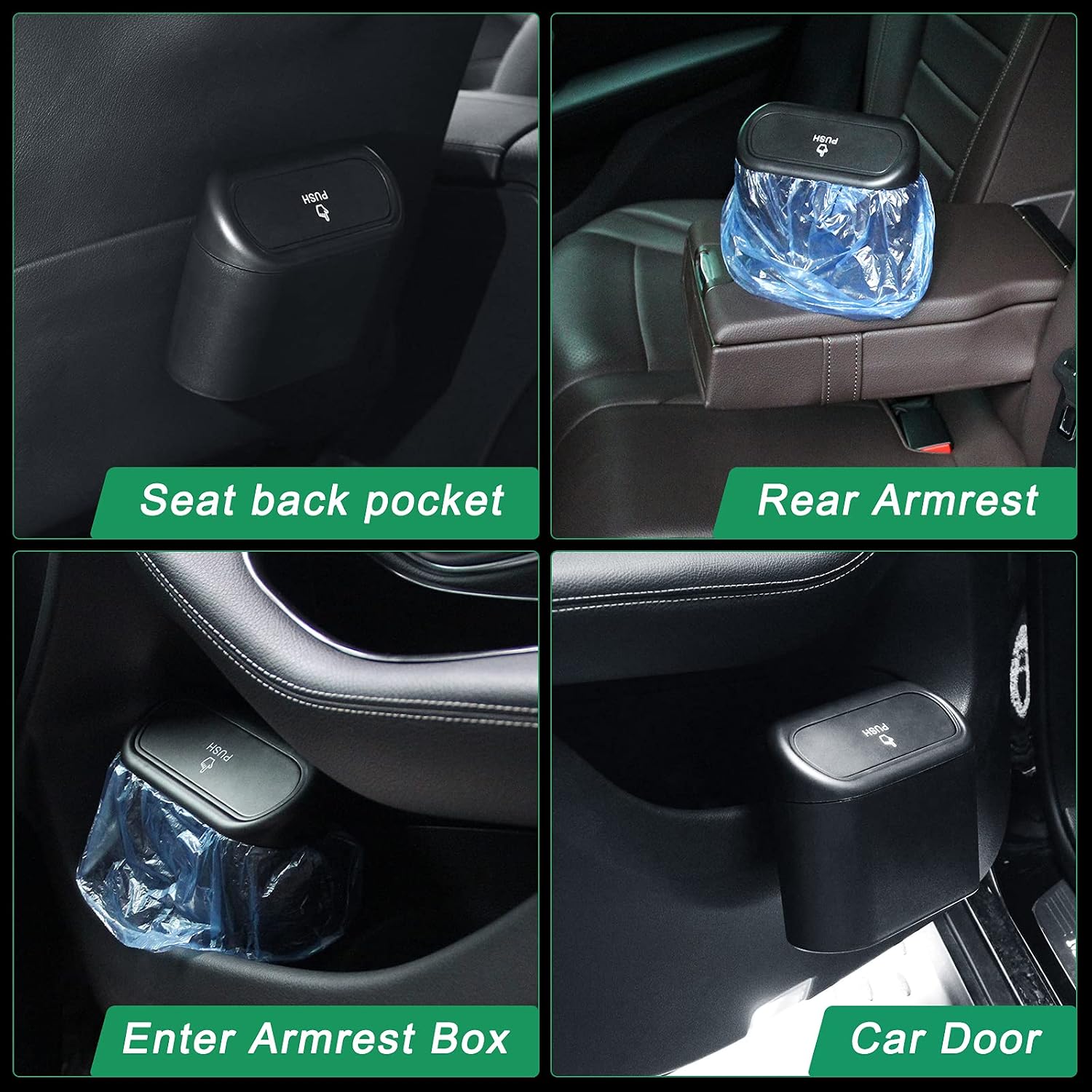 AHIER Small Car Trash Can with Lid, Plastic Mini Car Garbage Can Portable Hanging Holder with 30pcs Bags for Cars, Office, Home