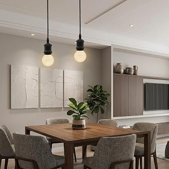 2 PCS Pendant Light Fitting E27 Lamp Holder Ceiling Hanging Light, with Black Light Fittings 100cm Cable Adjustable, for Kitchen Hallway Bedroom Living Room Home Lighting Decor [Energy Class A]