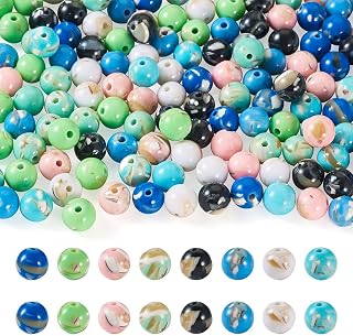 FASHEWELRY 160 Pcs 8 Colors Synthetic Round Stone Beads Trochus Shell Beads 6 mm Gemstone Beads Assorted Crystal Beads Loose Spacer Beads for Bracelet Necklace Earrings Jewelry Making