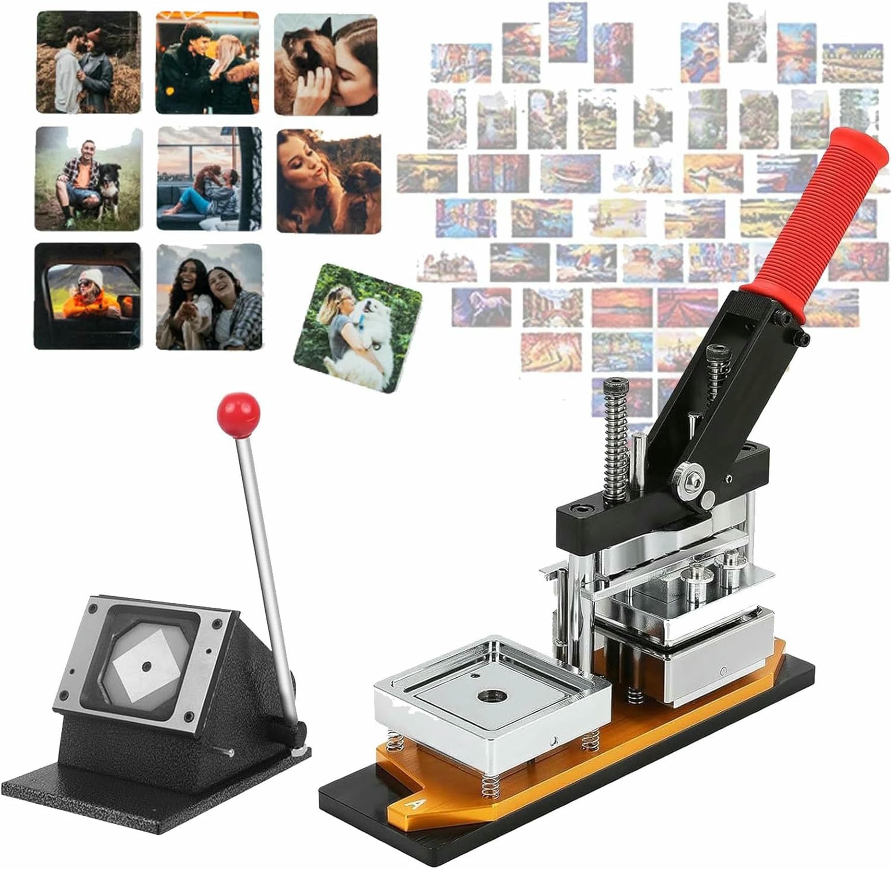 ZXGRfdefa Badge maker, 63.5 X Mm, DIY Photo Press Kit With Paper Cutter And 1000 Sets Of Consumables,Maker+Knife