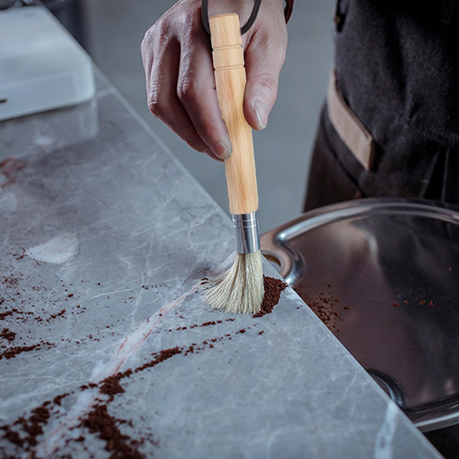 Spazzola Per Macinacaffè Barista - Con Setole Di Cinghiale, Manico In Ebano, Per Pulizia Fondi Caffè - Foto 4