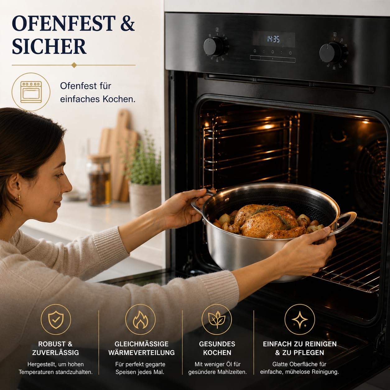 Royal Swiss Pfannenset Edelstahl 12-teilig, Kochgeschirrset mit Honeycomb Antihaftbeschichtung, 3 Töpfe, 3 Pfannen, Wok, Glasdeckel, Induktion Gas Elektro Ceran, sets cookwear, non stick toxic, cool