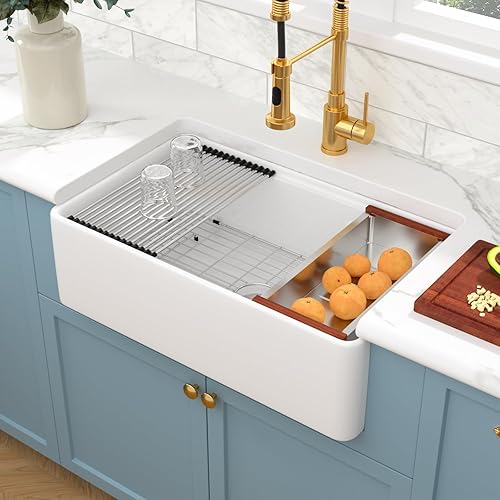 Miniatura 100 de Sarlai - Cerámica de porcelana de fregadero de porcelana, color blanco Blanco,Negro -,Negro estación de trabajo,Blanco estación