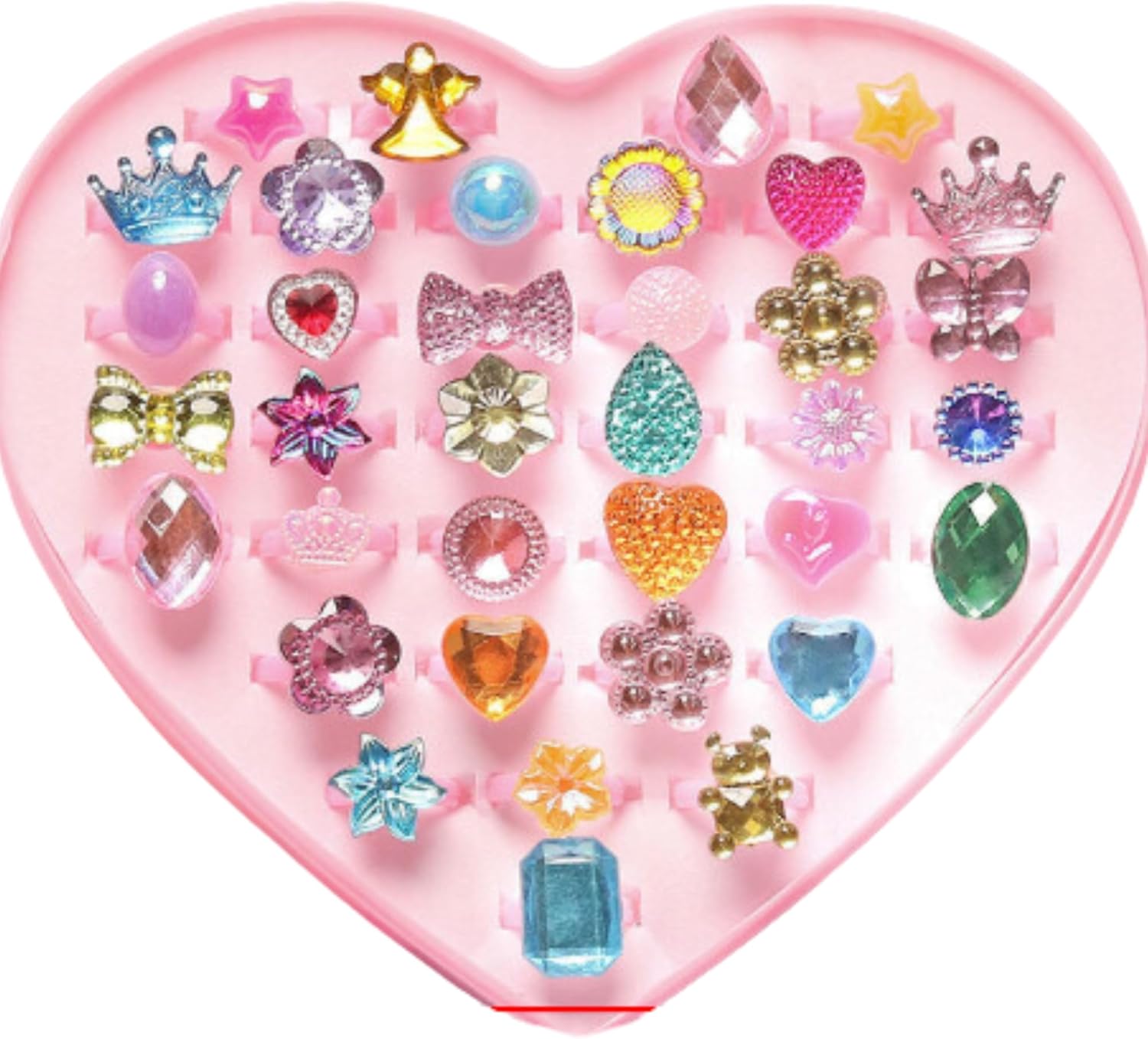 Pink Princess Ear Clips and Rings Set for Kids | 4 Pairs Earrings + 8 Rings | Cartoon Style Girls Jewelry in Heart Box | No Piercing Required Ring Combo Kit for Costume Jewelry Surprise Gift