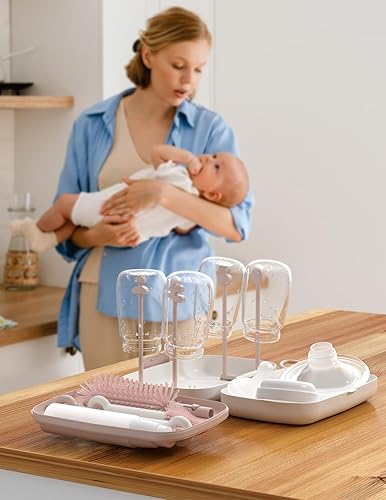 Miniatura 9 de Momcozy Juego de cepillos para biberones, kit limpiador con cepillo de silicona para pezón, dispensador de jabón, estante de secado, herramienta de