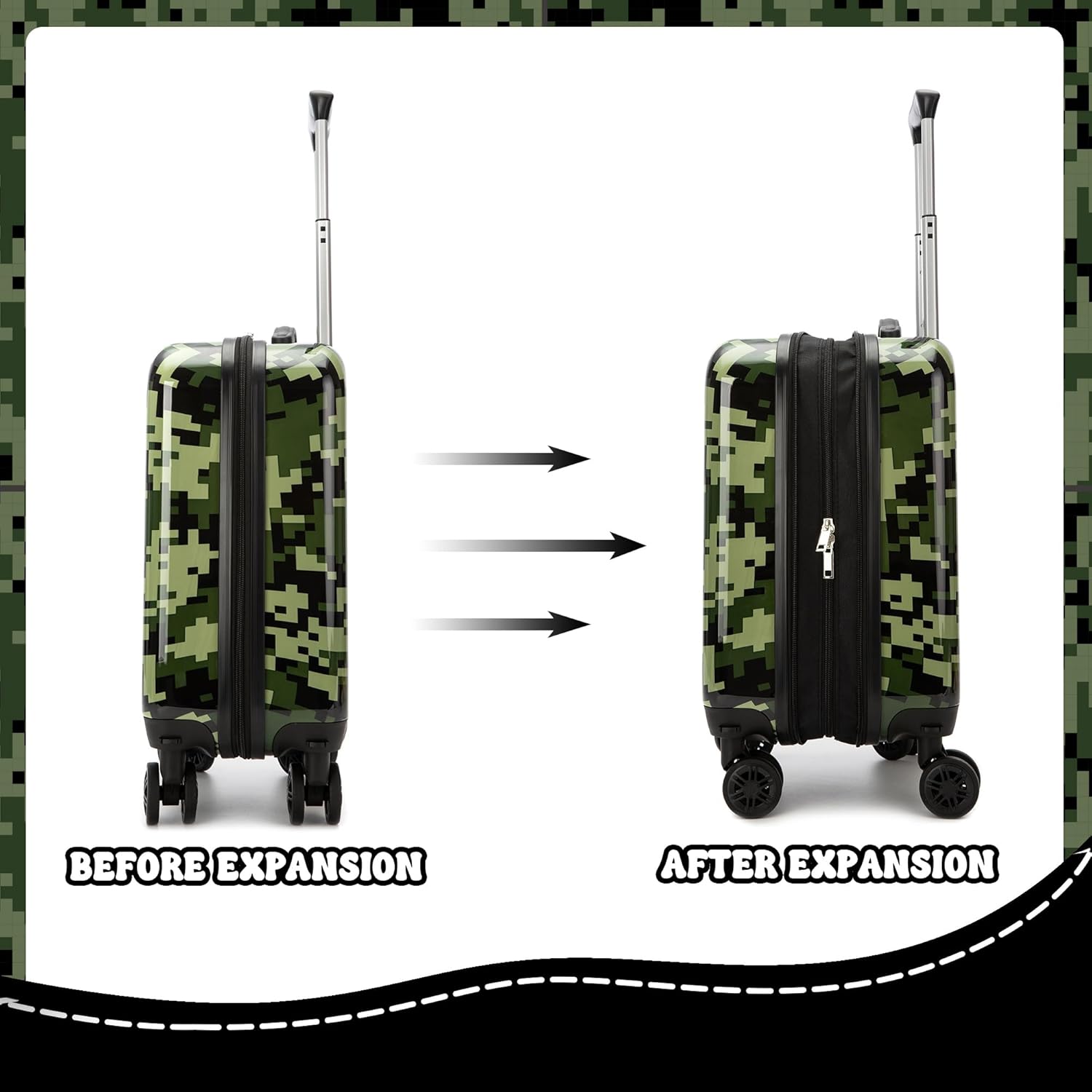 Size 16 Set of 2 Color Green Kid's Luggage Set 2 Piece Suitcase Set 16 Hardside Luggage with Spinner Wheels Girls Carry on Toddler Travel Rolling Suitcase with Neck Pillow Airline Approved