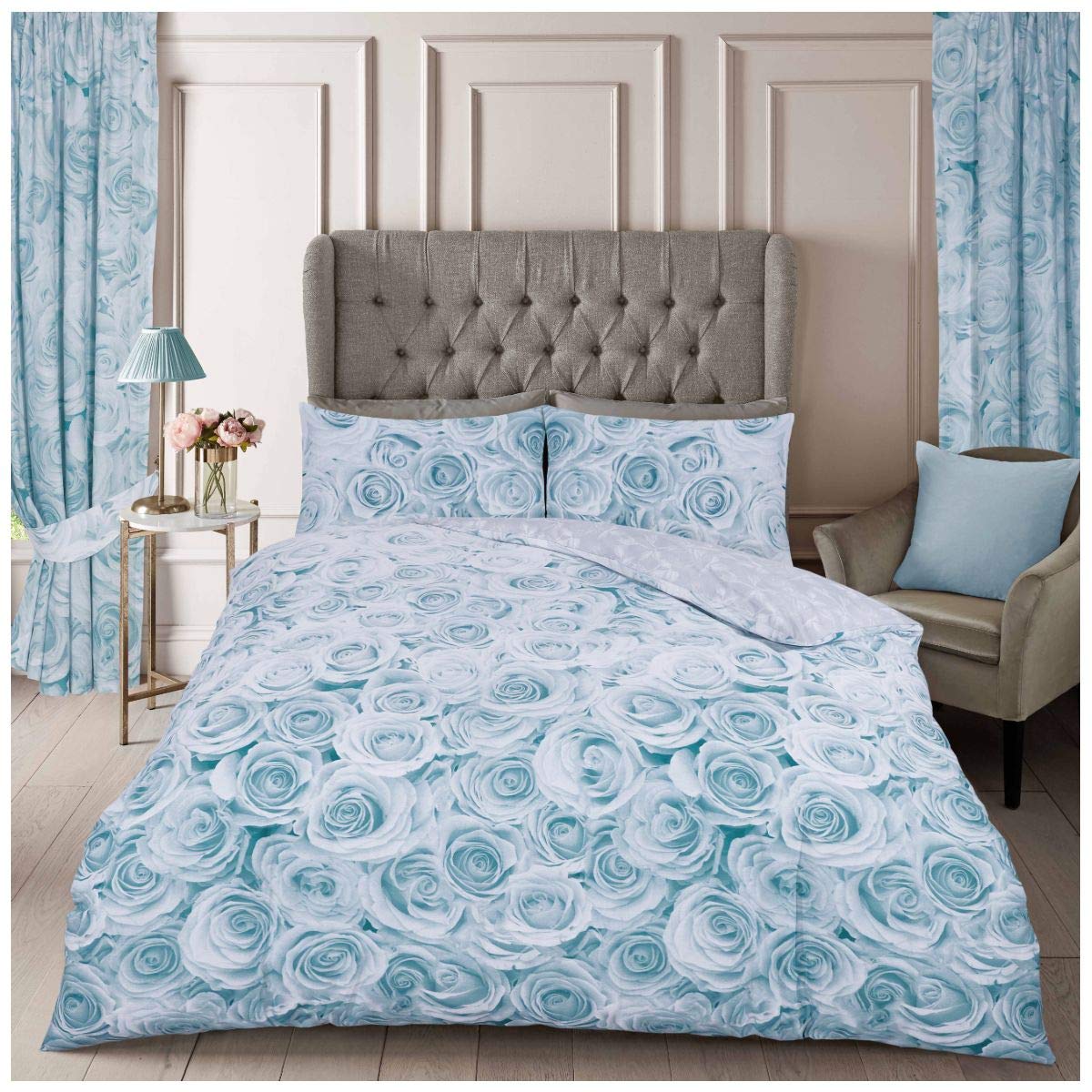 Gc Gaveno Cavailia Duck Egg Breathable Rose Bedding Flowers, Vintage Floral Duvet Cover, Reversible Blossom Flower Quilt Sets