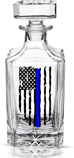 Thin Blue Line Tattered Flag Police Officer Whiskey Decanter With Glass Stopper Custom Gift For Men Dad Father's Day