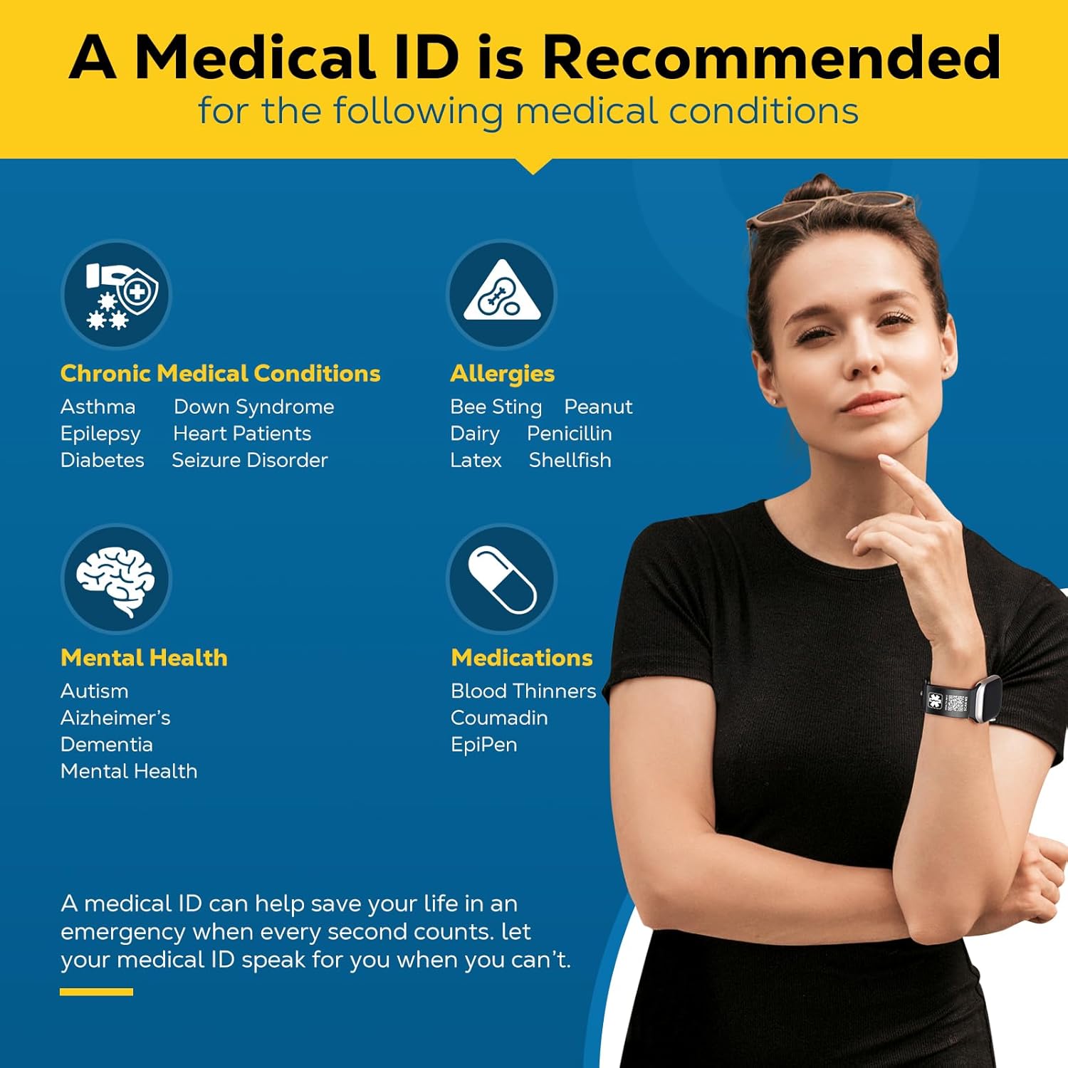 Upgraded Medical Bracelets Men Women with QR Code Medical Alert ID Bracelets - Titanium Steel Wristband Fits Wrists Up 8''-10'' - More Space Custom Emergency Med ID Info - Image 4