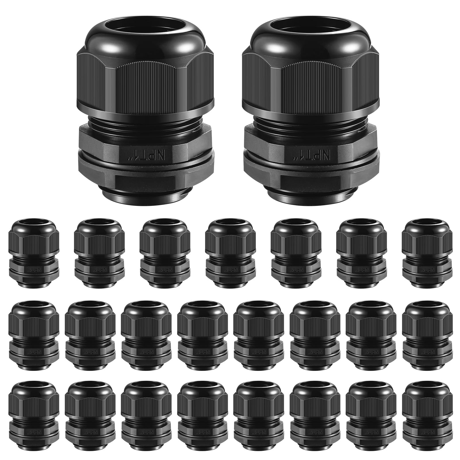 RTHIEAI 25 giunti pressacavi in nylon NPT da 17-25 mm, con guarnizioni, dado di bloccaggio regolabile IP68, pressacavo impermeabile, certificato UL e RoHS