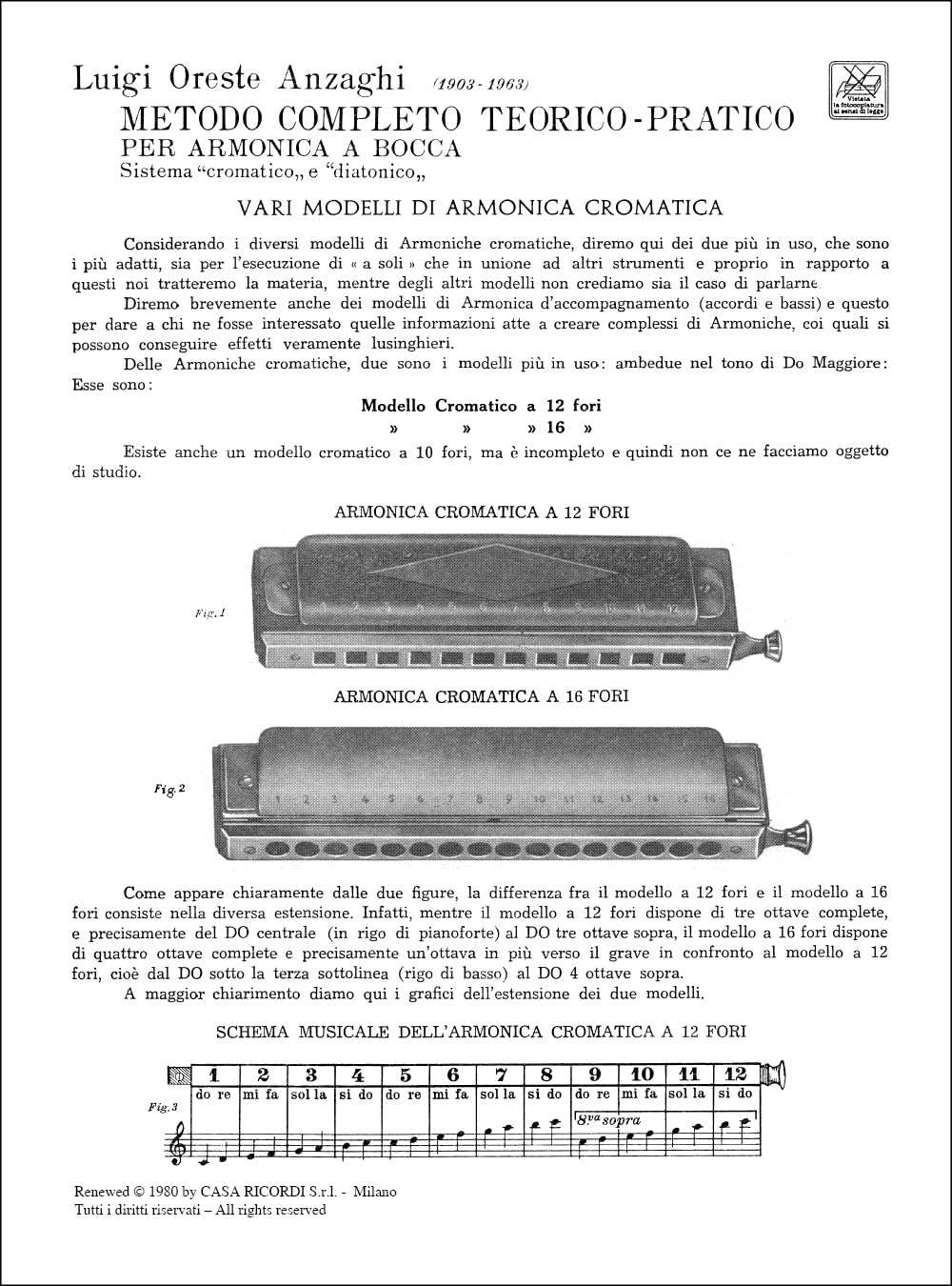 Anzaghi Luigi: Metodo completo teorico pratico per armonica a bocca | Sistema cromatico e diatonico | Metodo didattico in italiano | Per armonicisti principianti e intermedi | Studio progressivo