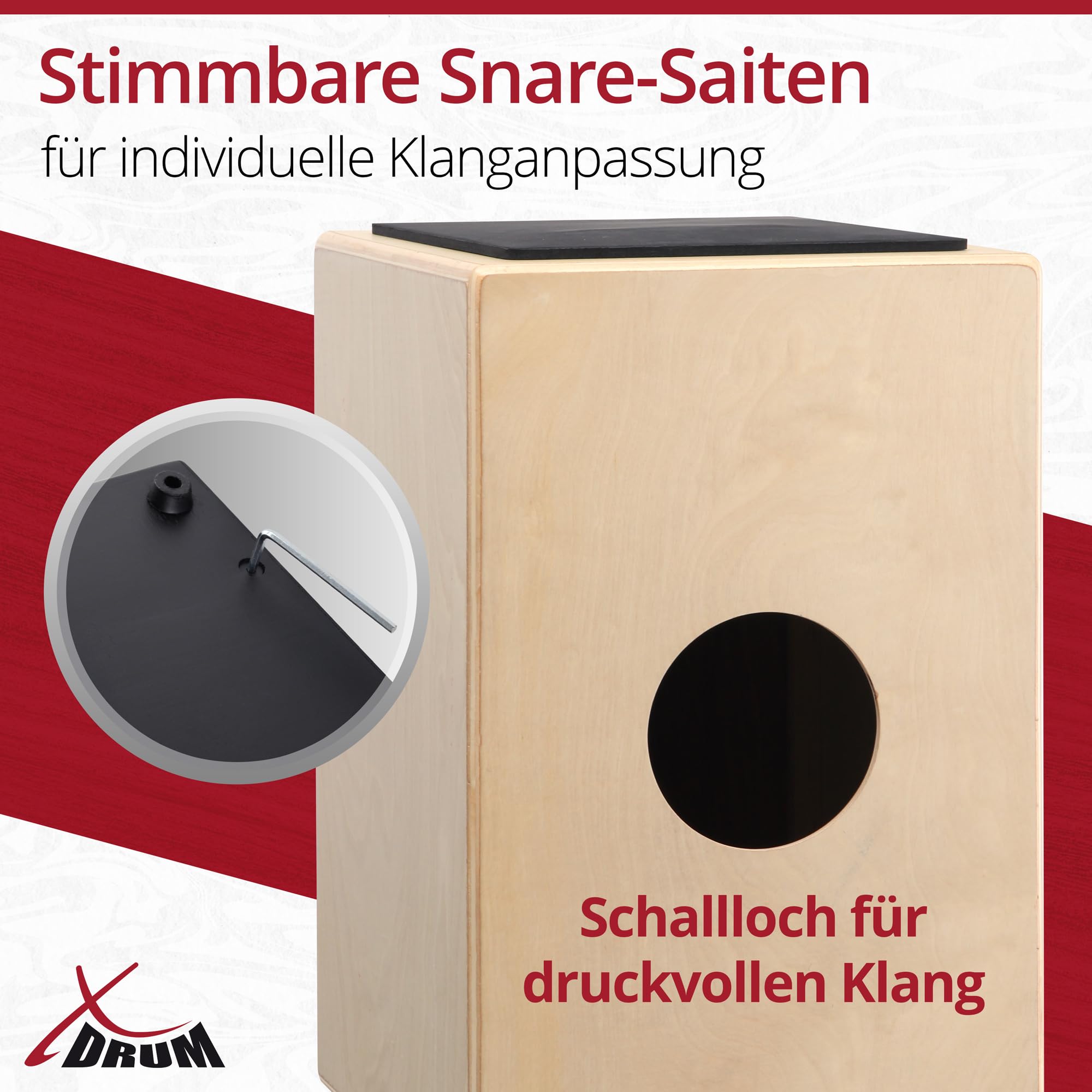 XDrum Cajon Primero Natur - Kistentrommel inkl. Rucksacktasche und Schule - Trommelkiste mit Snare Sound - Holz Drum Kiste mit Gigbag