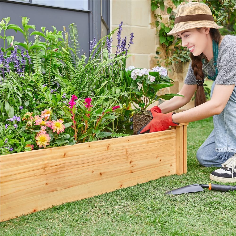 Yaheetech Carré Potager en Bois Bac Potager Surélevé Potager Extérieur/Intérieur Bac à Fleurs Légumes pour Jardin Cour Serre Terrasse 245,5 cm L x 62,5 cm l x 27 cm H Brun Clair