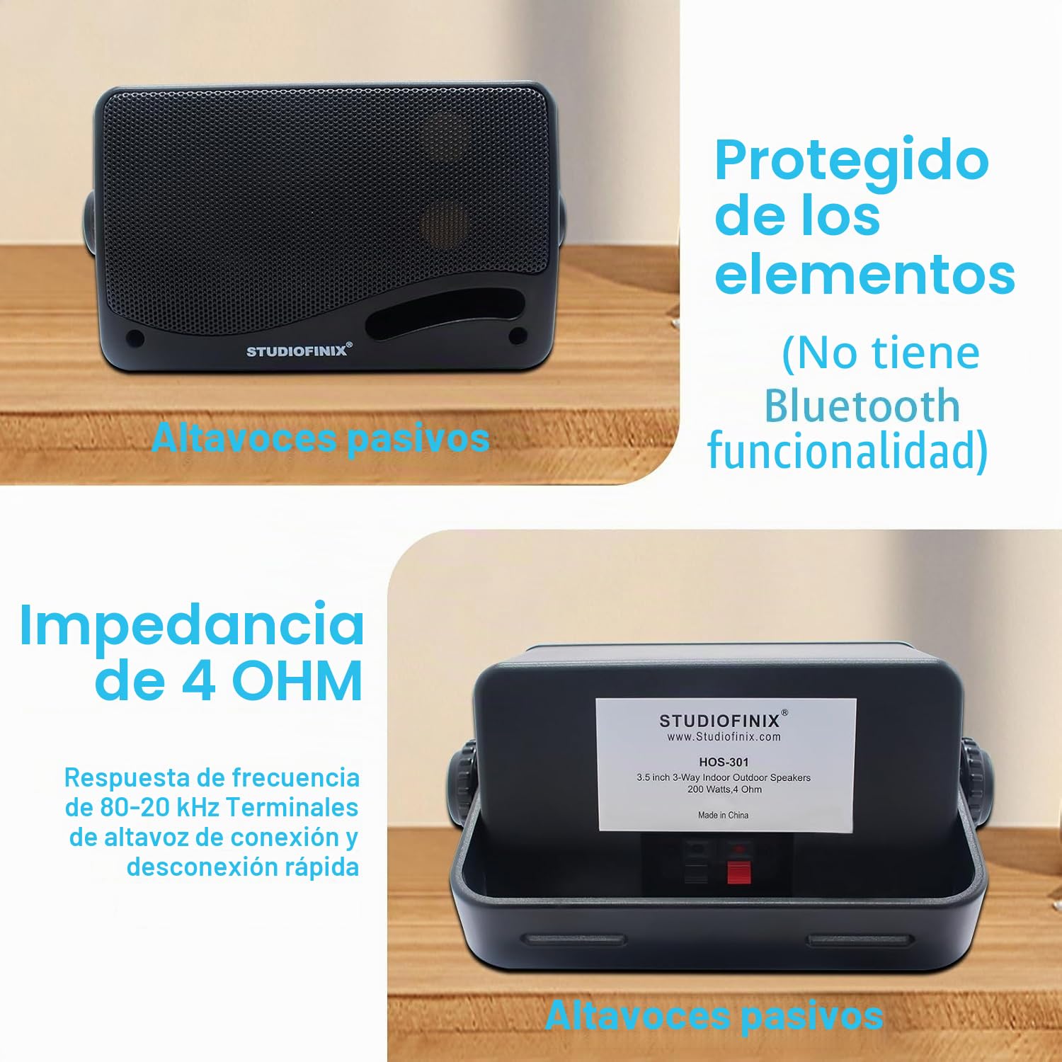 STUDIOFINIX Altavoces pasivos para Exteriores con Cable, Impermeables, 3.5 Pulgadas, 3 vías, 200 W, Altavoces Marinos y de Montaje en Pared, hogar, Barco, Piscina, Patio, Uso en