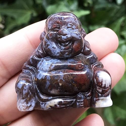 Miniatura 2 de Hslutiee Estatua de Buda Maitreya de piedra de 1.5 pulgadas para riqueza y felicidad, escultura de Buda feliz tallada a mano, decoración del hogar,