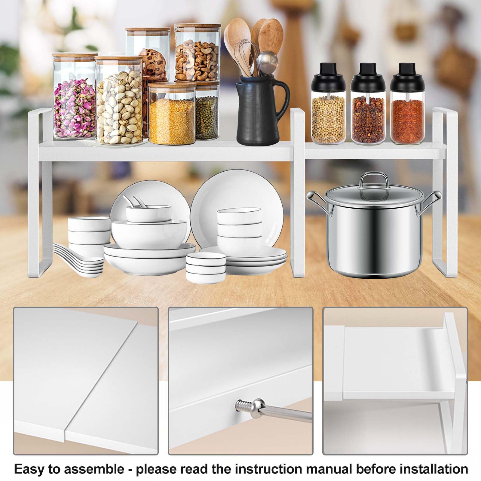 Mensola estensibile per armadietto, inserto telescopico per armadietto, lunghezza: 35-65 cm, larghezza: 22 cm, altezza: 25 cm, mensola organizer impilabile per piano cucina, portaspezie da cucina per