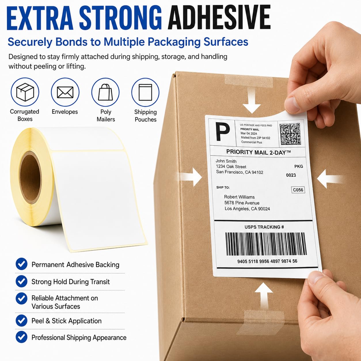 A2Z Etichette termiche per indirizzi 4x6, 1000 etichette, 4 rotoli di vinile bianco, autoadesive, compatibili con stampanti termiche dirette Zebra Dymo Rollo per pacchi