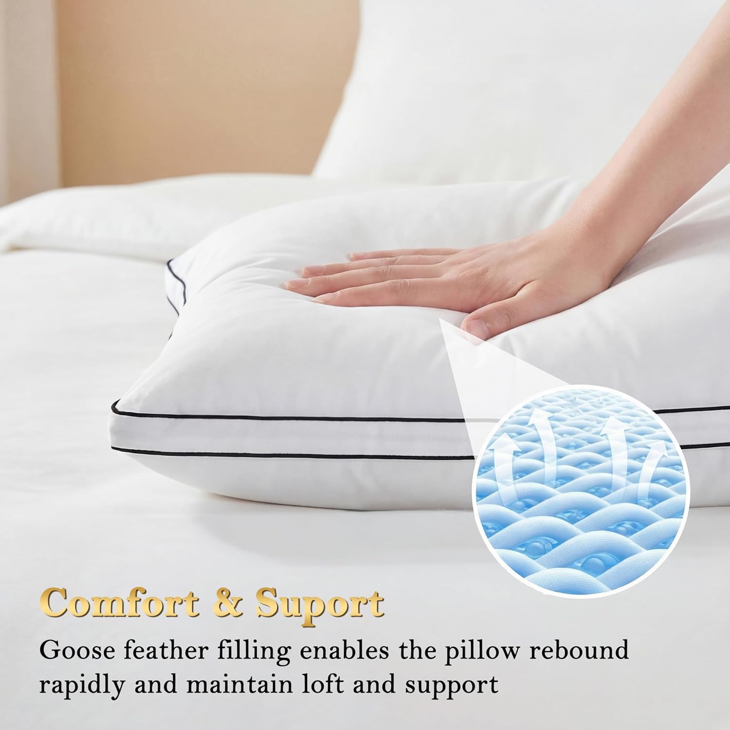 Feather Pillows King Size Set of 2 Goose Down Pillows with 100% Breathable Cotton Cover, Hotel Collection Bed Pillows for Sleeping, Soft Support for Back, Stomach and Side Sleepers - Image 4