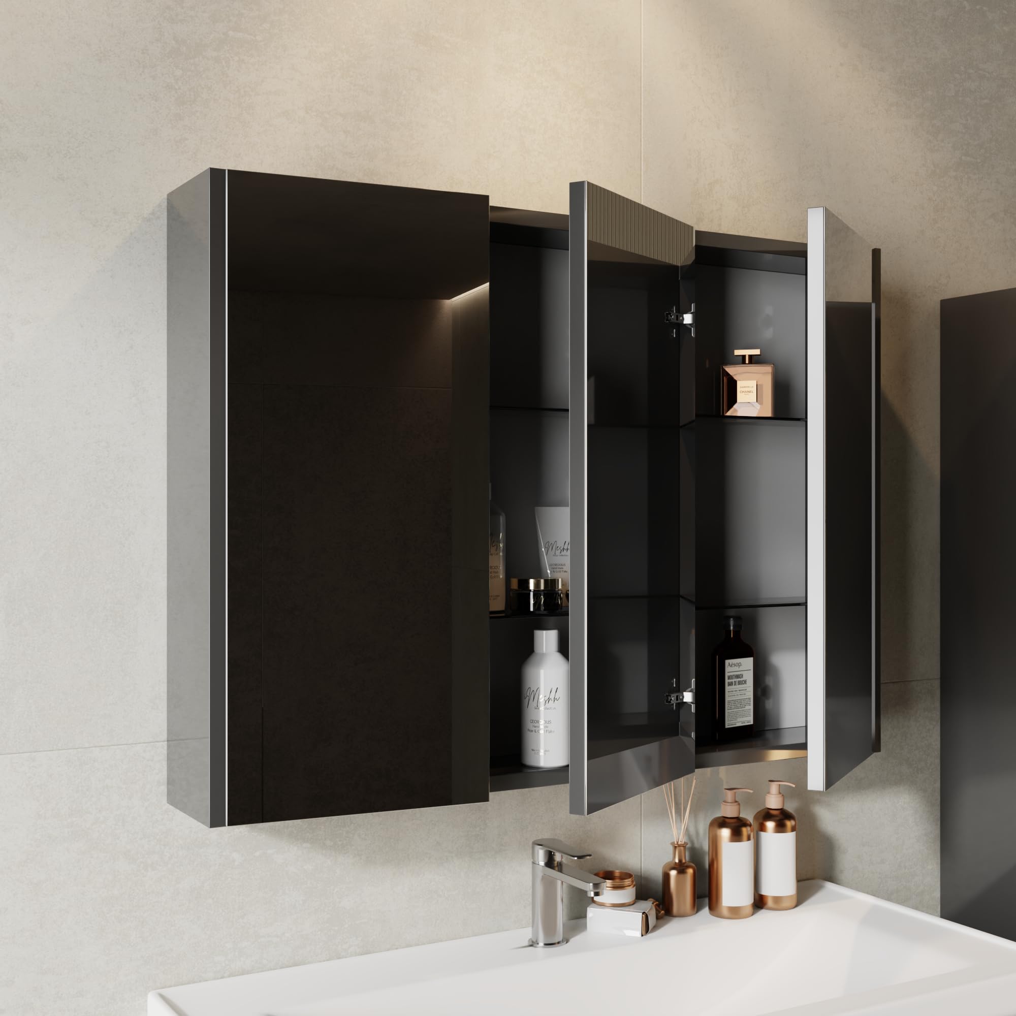 KAREN Banyo Badmöbel Set Alfa 60 Anthrazit - Waschtisch Mit Spiegel & Unterschrank