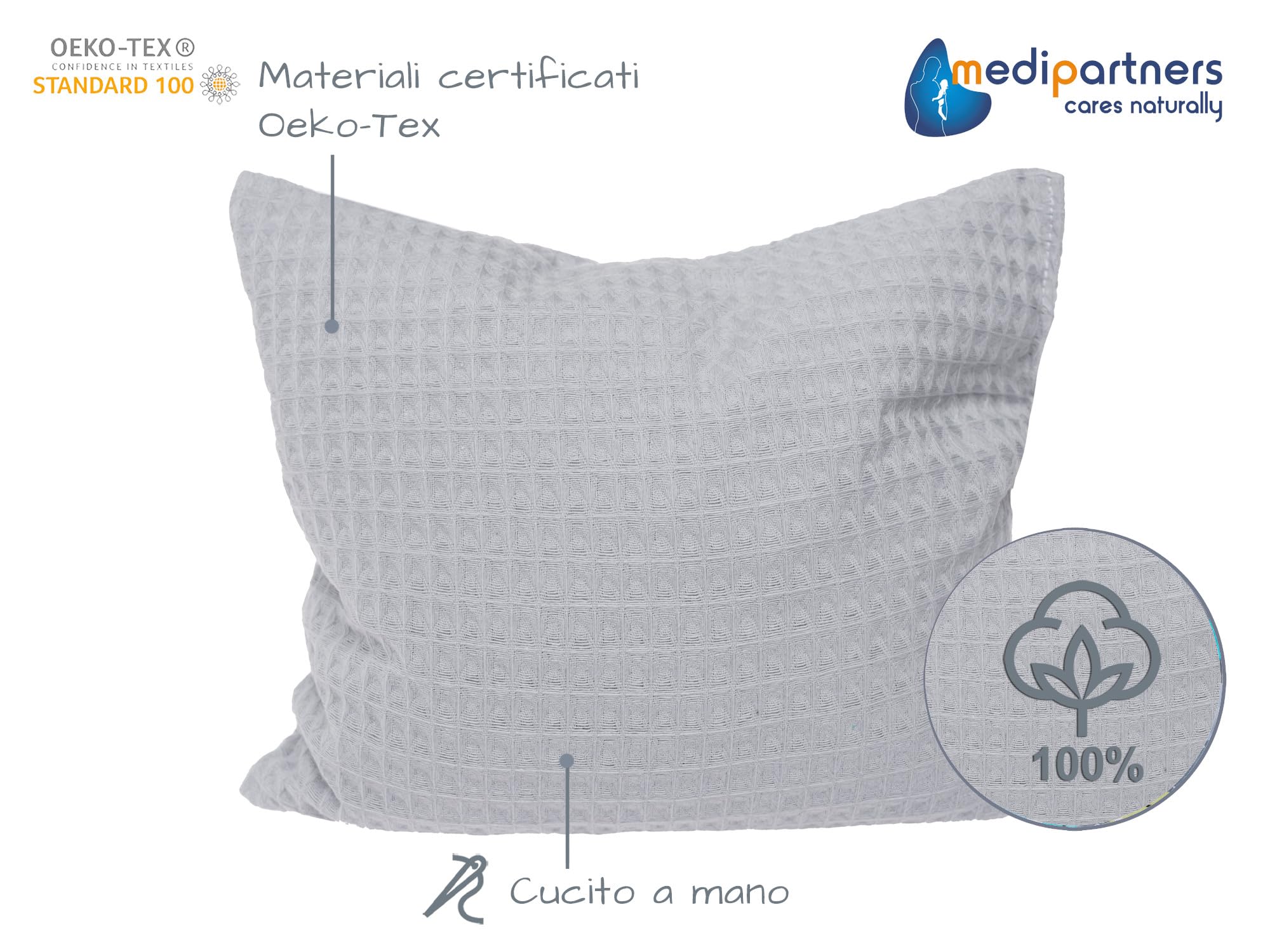 Medi Partners Cuscino termico microonde con noccioli di ciliegia 500g rettangolare 20x25cm 100% Cotone Waffle Riscaldante Cuscino Cervicale per terapia del freddo e del calore (Grigio)