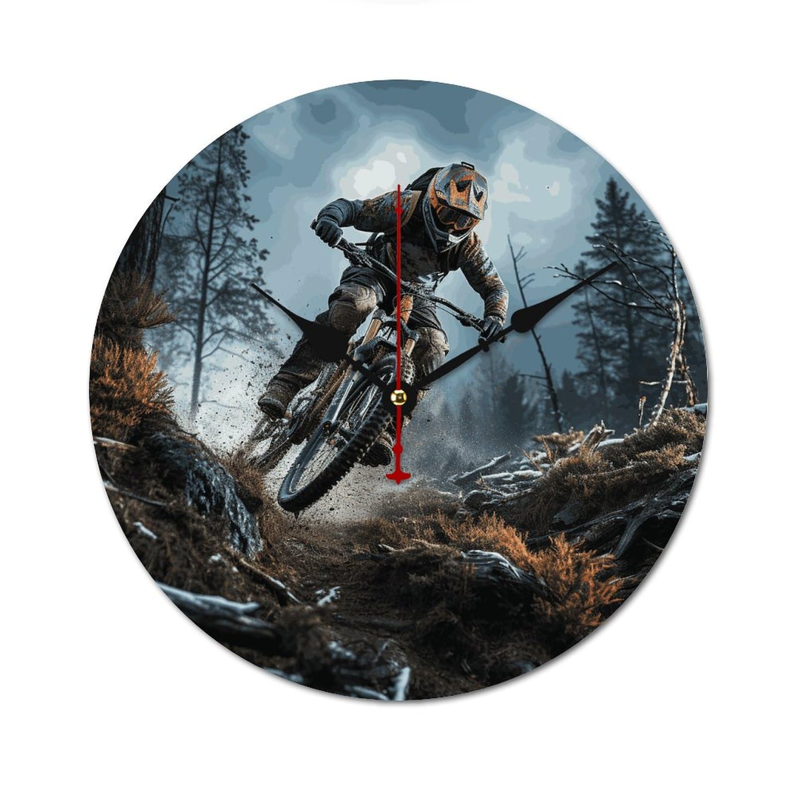 Horloge murale moderne vélo de montagne en bois 23.6 pouces ronde décoration maison silencieuse