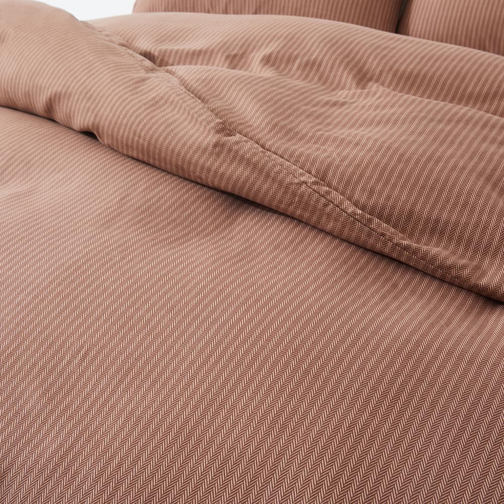 Housse de Couette Marron 3 Pièces 280 x 240 cm avec 2 Taies d'oreiller 65x65 cm Motif Marron uni Motifs Parure de Lit 280 x 240 cm Douce Respirable Microfibre Rayures