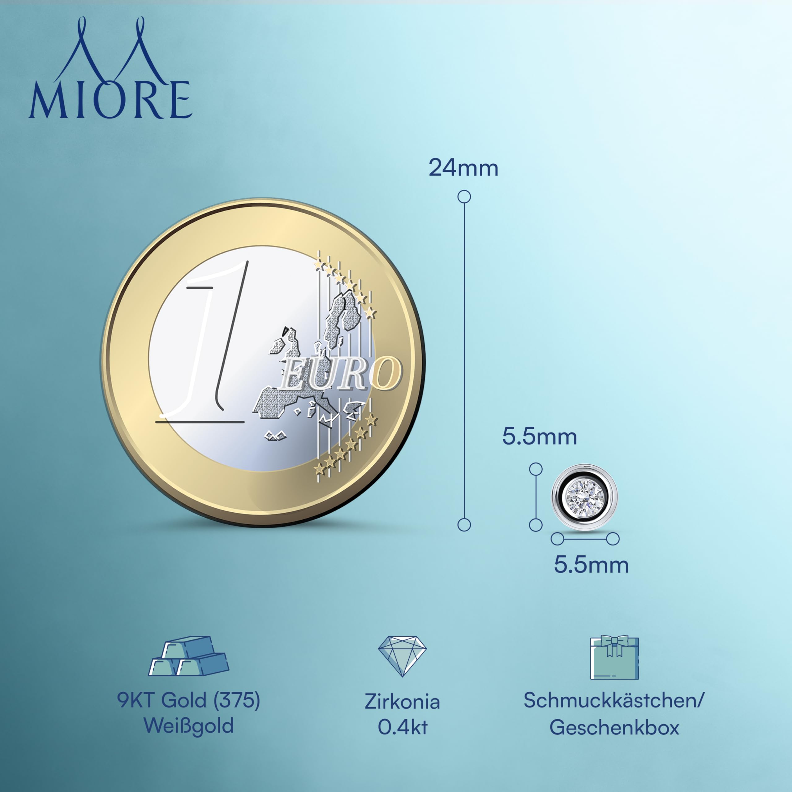 Miore Ohrringe Damen Gold, 9 Karat 375 Weißgold/Gelbgold Ohrstecker Solitär Rubin/Smaragd/Saphir/Zirkonia Schmuck Damen Handgemacht