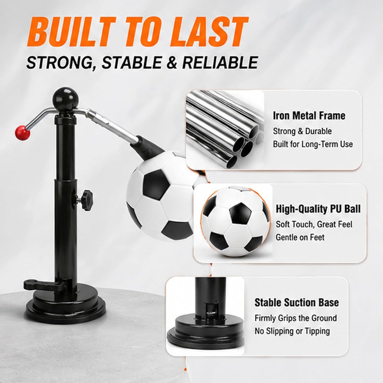 Allenatore di calcio singolo con rotazione a 360°, Iron PU 42 cm | Auxilio di allenamento regolabile per il controllo della palla, attrezzature di allenamento per l'agilità, per dribbling