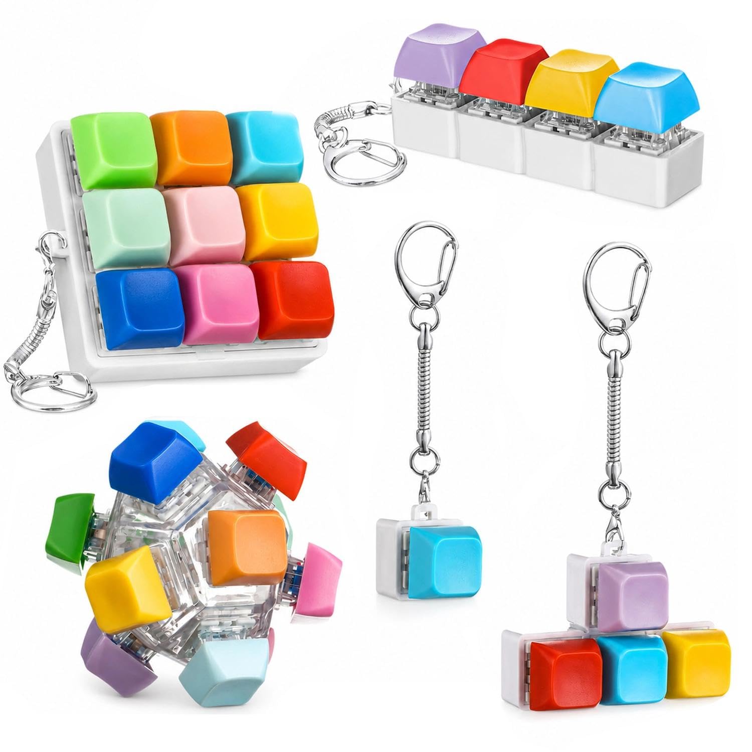 5PCS Fidget Keyboard, Colorful Clicky Fidget Keychain Set, Keyboard Fidget with Keychain, Funny Decompression Gift for Adults Home Office