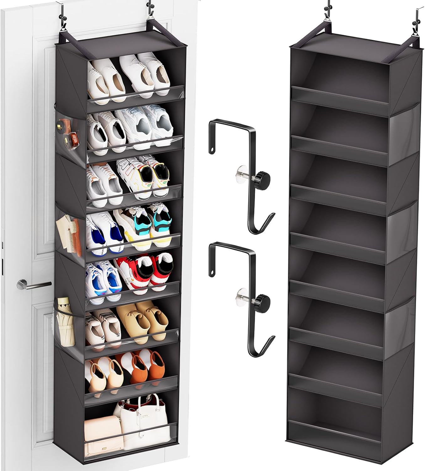 Ligereza Over the Door Shoe Organizer 8-Tier Hanging Shoe Rack with Sturdy Oxford Fabric，45°Tilt Heavy Duty Hanging Closet Organizer Fits 20-30 Pairs of Sneakers, Boots, Heels, Satchel (Black)