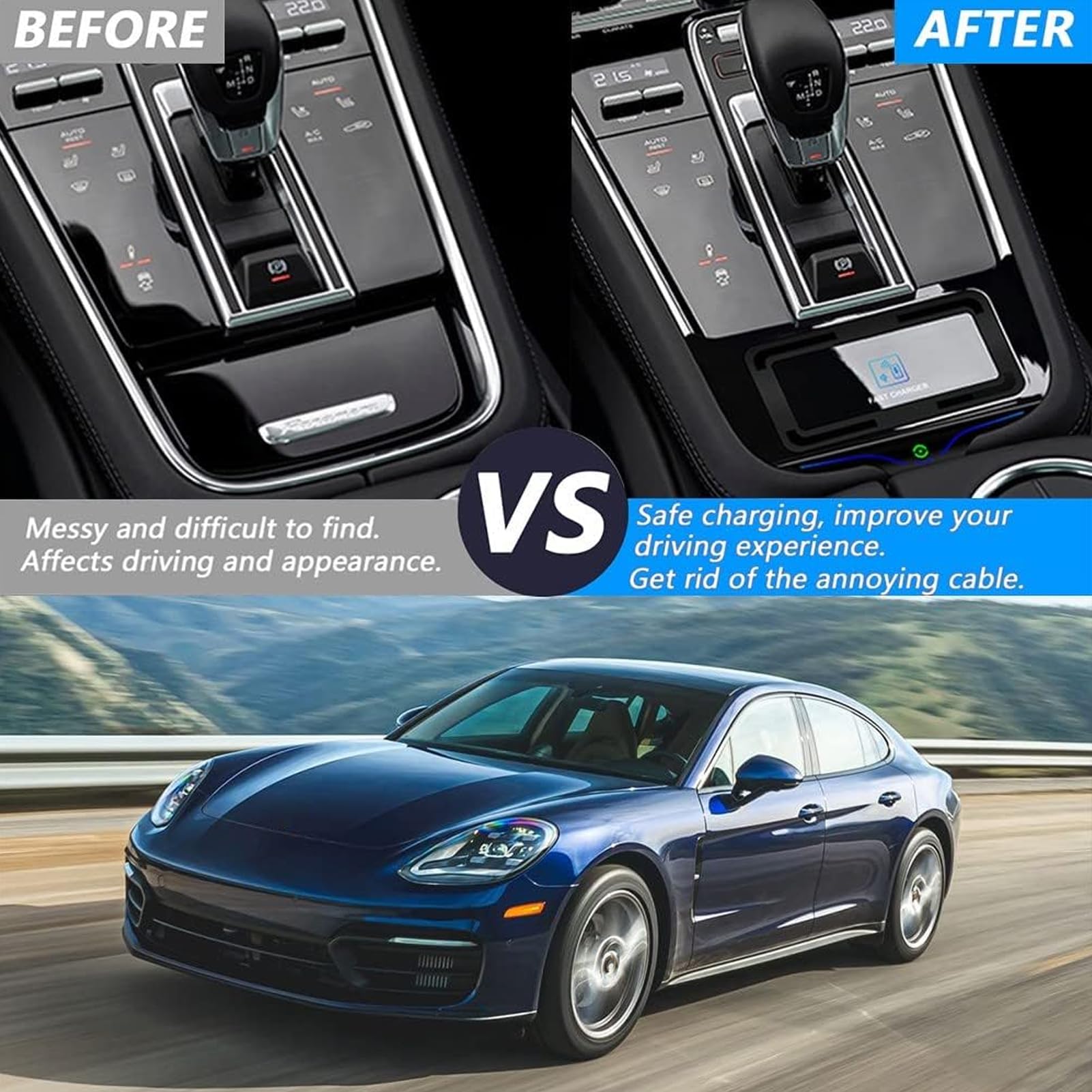 Bezprzewodowa ładowarka Samochodowa Telefonu do Porsche Panamera (2017-2023), Konsola środkowa Akcesoria Podkładka ładująca, Szybka ładowarka do i-Phone Sam-sung