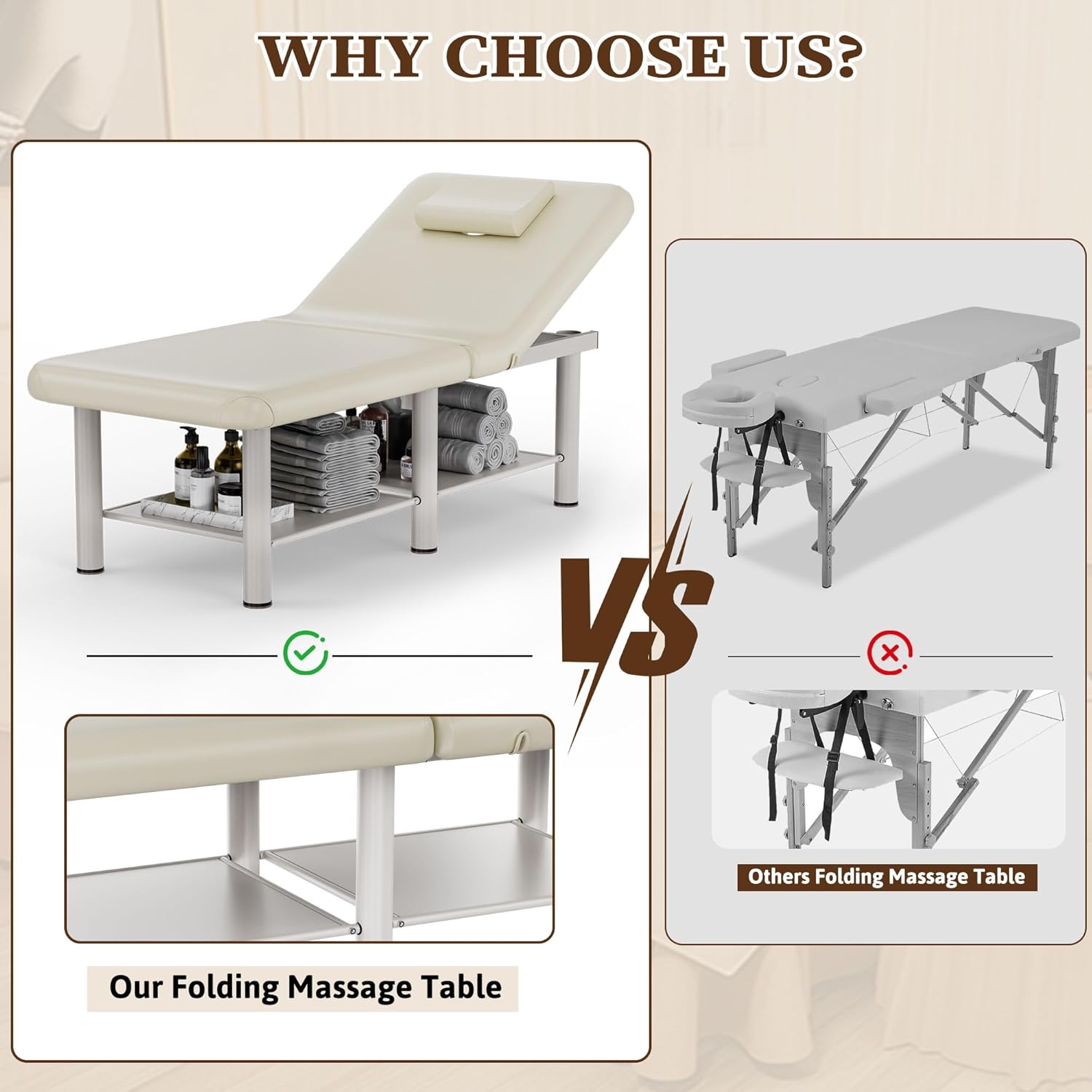 Olela Wide Foldable Massage Table - Professional Massage Table with Adjuatable Backrest & Large Storage Space, Treatment Tables with Metal Frame and Pu Leather for Spa, Beauty, Rehabilitation