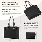 RAINSMORE Sacs pour ordinateur portable pour femmes 15.6 Inch Work Tote Bags Femmes Portable Purse Waterproof PU Porte-monnaie en cuir pour ordinateur de bureau Sac à main femme Travel, Noir