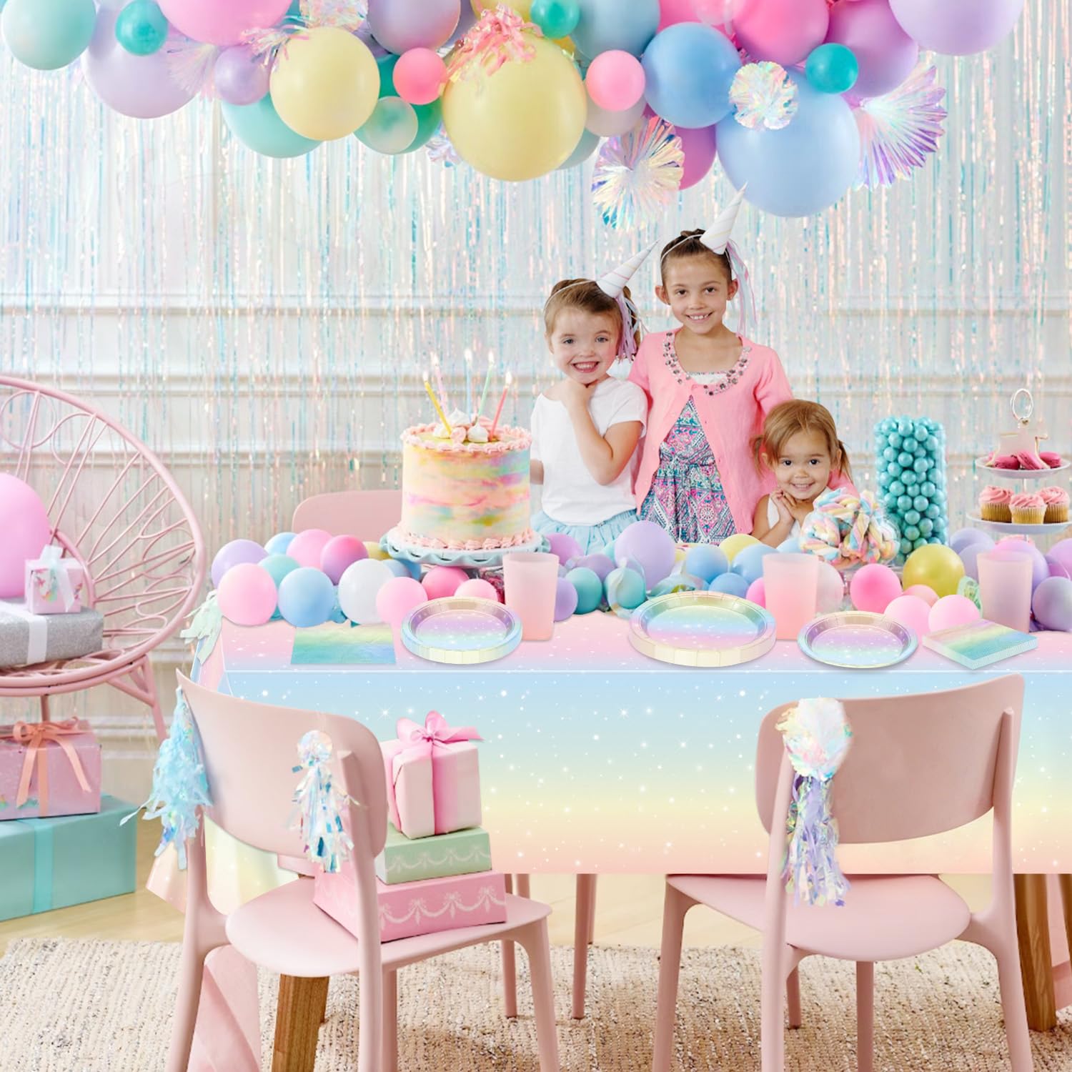 Decorazioni per feste arcobaleno pastello, striscione di buon compleanno, tovaglia, piatti di carta, tovaglioli, tazze per baby shower, per 20 ospiti